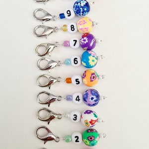 Number stitch markers, crochet, number crochet hook reminders, knitting needle size reminders, progress keepers, knitting gift, row counters
