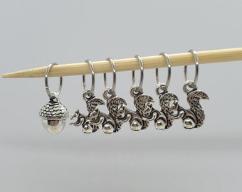 Squirrel & Acorn Stitch Markers, stitch markers for knitting, stitch markers for crochet, place markers, progress keepers, knitting notions