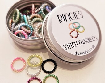 Ring Stitch Markers, Rainbow Knitting Notions, Craft Accessories, 50-Piece Tin