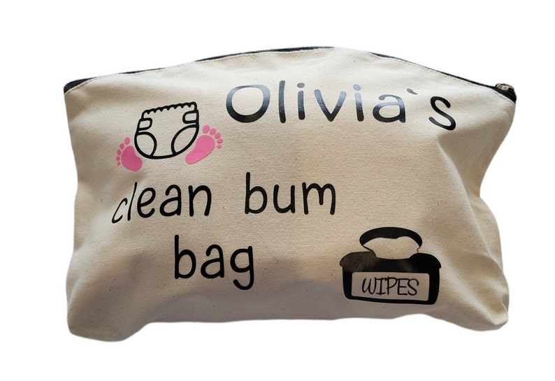 Personalised clean bum bag, nappy bag, baby gift, travel nappy bag, baby shower gift, bag for nappies and wipes, baby bag, pregnancy gift image 5
