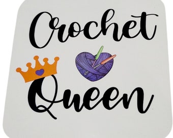 Crochet queen coaster, crochet gift, queen of crochet, funny craft coaster, mothers day gift, crocheting coaster, unique crocheting coaster