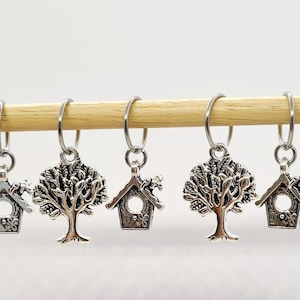 Bird house Stitch Markers. Perfect knitting gift or crochet present.  Unique progress keepers set, knitting notions. Idea for bird watchers.