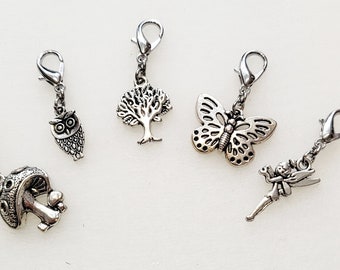 Woodland Fairy Stitch Markers. Perfect knitting gift or crochet present.  Unique progress keepers set, knitting notions. Idea for mum.