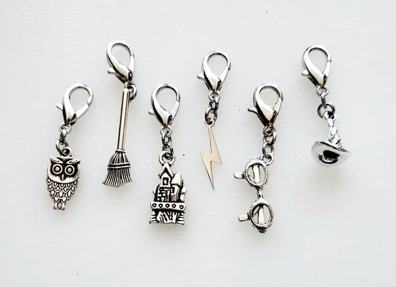 STITCH MARKERS Harry Potter inspired, wizard, witch, Hogwarts. Perfect knitting gift or crochet present. Unique progress keepers set. image 2