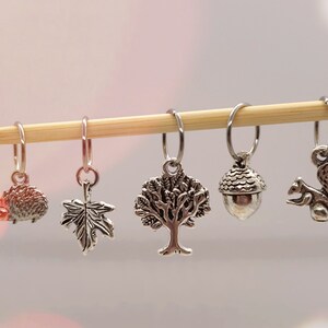 Woodland Stitch Markers. Perfect knitting gift or crochet present. Unique progress keepers set, knitting notions. Mother's Day idea. Set of 5