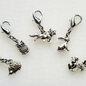 Woodland animals stitch markers. Perfect knitting gift or crochet present. Unique progress keepers set, knitting notions. image 2