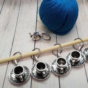 Tea Cup Stitch Markers. Perfect knitting gift or crochet present. Unique progress keepers set, knitting notions. Idea for mum. image 1
