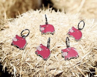 Pink Pig Enamel Stitch Markers, Knitting Crochet Progress Keepers