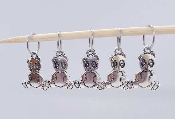 Cute panda Stitch Markers, Perfect knitting gift or crochet present.  Unique progress keepers set, knitting notions. Idea for mum.