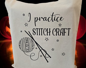 Bag for knitting - I practice stitch craft, cute knitting project bag, ideal knitting gift, storage tote shopper, yarn storage bag, crochet