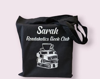 Personalised book club bag. Book tote reading bag. Library shopping bag for books. Reading gift. Mother's Day. Book club group present.