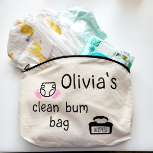 Personalised clean bum bag, nappy bag, baby gift, travel nappy bag, baby shower gift, bag for nappies and wipes, baby bag, pregnancy gift image 3
