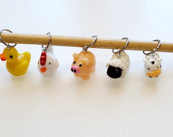 Farm animal Stitch Markers, stitch markers for knitting, stitch markers for crochet, place markers, progress keepers, knitting notions, gift