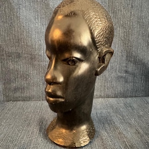 Hand-Carved African Male Bust – Polished Ebony Sculpture – Tribal Home Decor – Makonde Style