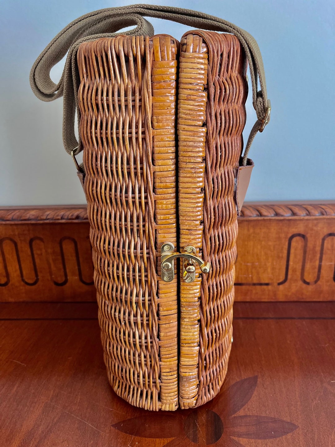 Vintage Wine Picnic Basket With Carry Strap Holds Bottle and Tools Etsy