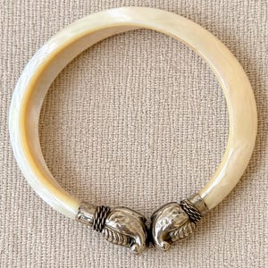 Vintage Brass and Mother of Pearl Shell Bangle Bracelet.