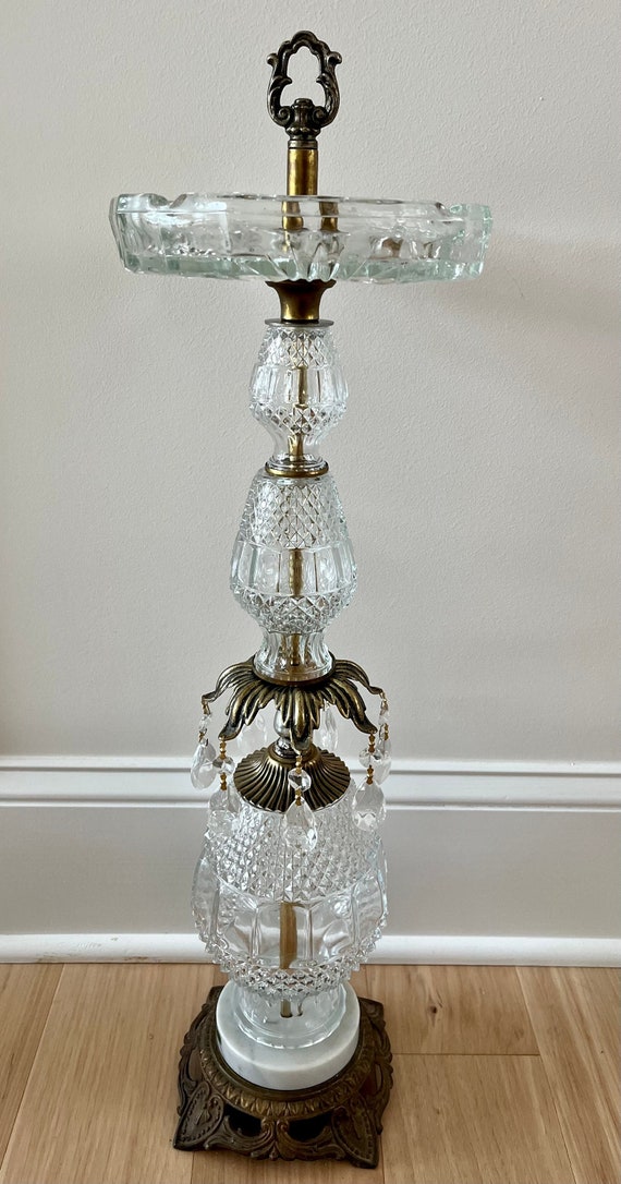 Vintage Crystal Smoking Stand With Marble Base Etsy