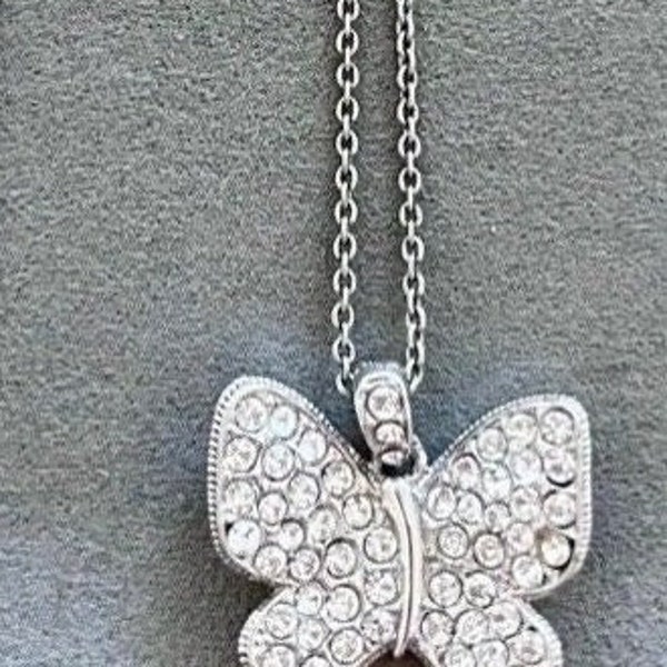 AVA Nadri Crystal Butterfly Pendant in White Rhodium-Plated Brass - 16 inches Zales. Stone Type Crystal. Necklace Clasp Type Claw