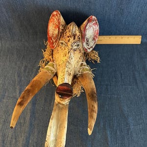 Hand Carved African Tribal Elephant Mask Guro Style West Africa  Vintage Wall Art