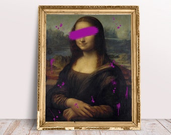 Printable Mona Lisa Wall Alter Art, Renaissance poster, Digital Art Antique Oil Painting Leonardo da Vinci, Purple Vintage Portrait Download