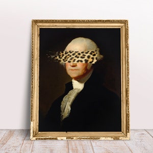 George Washington Leopard Brush Stroke print, Funny classic Alter art portrait, Vintage poster, Baroque Download Printable, Luxury home