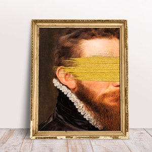 Destroyed Alter Art Portrait eines Gentleman Gold Brush Stroke Download druckbare, digitale Kunst Vintage Malerei, Renaissance Druck großes Poster
