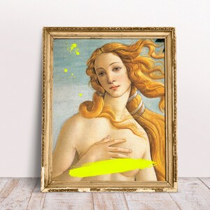 Altered Art, Neon Yellow Venus, Digital Downloads, The birth of Venus print, Renaissance art