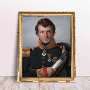 Altered Vintage Portrait of General with Lollipop print, Altered Art, Digital Download Printable, Funny Candy poster, People eating sweets