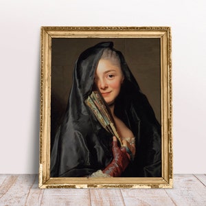 Fine art print, Portrait Lady with the Veil, Rococo Vintage poster, Baroque Digital  Download Printable, Feminine bedroom art, Dark wall art