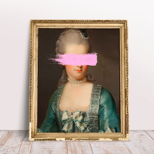 Retrato de arte alterado María Antonieta, cartel rosa, vintage rococó, pintura al óleo rococó francés, descarga barroca imprimible