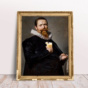 Grappige veranderde kunst, Vintage portret Man met vanillemelk poster, Barok olieverfschilderij, Eigenzinnige Download Printable, Food print Keukenkunst