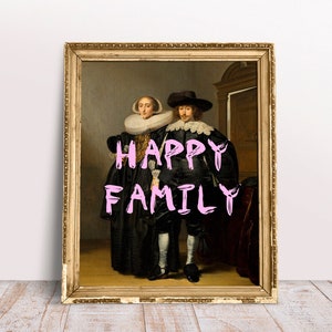 Happy Family print, Funny vintage Altered art portrait Married Couple, Pink Quotes print, Digital Download Printable, Couple quote print