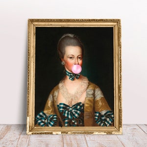 Bubblegum art, Altered art print, Maria Elisabeth of Austria blowing Pink Bubble gum poster, Printable wall art, Digital Download, Funny art