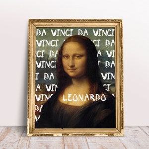 Mona Lisa with Da Vinci, White quotes print, Fine vintage Alter art painting, Graffiti style, Digital Download Printable, Renaissance poster