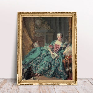 Retrato vintage de Madame de Pompadour, impresión de arte barroco, descarga digital imprimible, pintura femenina francesa rococó, cartel de bellas artes