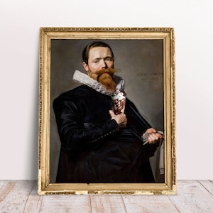 Grappige veranderde kunst, Vintage portret Man met Choco Milkshake poster, Barok olieverfschilderij, Eigenzinnige Download Printable, Food print Keukenkunst