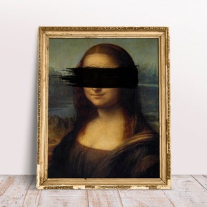 Digital Download print, Mona Lisa Black Destroyed Altered Art, Funny Modern Renaissance painting, Classic art print, Defaced poster