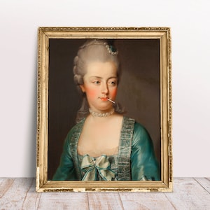 Marie Antoinette eating Lollipop poster, Funny Altered art print, French Rococo art, Baroque vintage portrait, Digital Download Printable