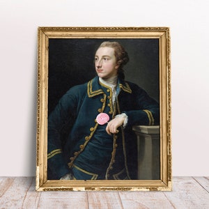 Man in Green Suit with Pink Lollipop print, Vintage portrait Man poster, Funny altered art, Baroque oil painting, Quirky Download Printable