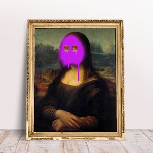 Mona Lisa Purple Destroyed poster print, Funny classic Altered Art, Download Printable, Quirky vintage Digital printable, Renaissance poster