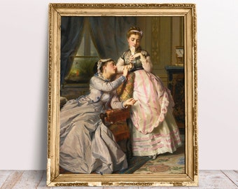 Funny altered art print, Sisters with Champagne, French Rococo vintage oil painting, Digital Download Printable, Food kitchen poster