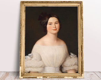 Lady in White Dress print, Vintage portrait poster, Vintage portrait, Rococo painting, Baroque Digital Download Printable, Classic wall art