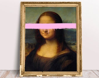 Mona Lisa Pink Destroyed Altered Art, Famous Renaissance portrait, Digital Download Printable, Modern Classic art prints, Defaced poster