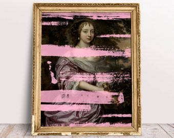 Retrato vintage desfigurado rosa Mujer con vestido rosa, impresión de arte Alter, vintage barroco, pintura holandesa de la Edad de Oro, descarga digital imprimible