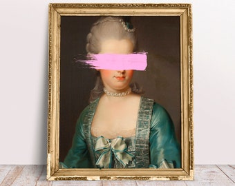 Altered art portrait Marie Antoinette, Pink poster, Rococo Vintage, French Rococo oil painting, Baroque Download Printable