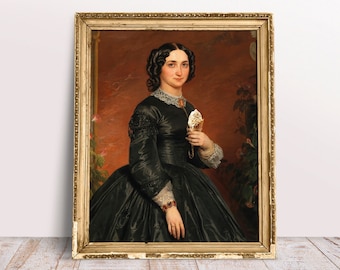 Lady in black dress with Ice Cream print, Funny vintage Altered art portrait, Cool Food poster, Digital Download Printable, Rococo art