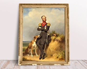 Altered Art Portrait William II with Pink Ice Cream and Dog, Digital Download Printable, Vintage painting, Food poster, People eating art