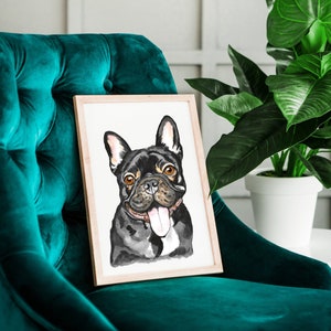 Aquarelle d'impression numérique bouledogue français noir, téléchargement immédiat, bouledogue imprimable, mémorial de chien, art de chien, impressions de chien