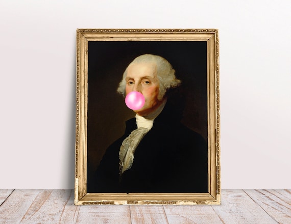 George Washington With Pink Bubble Gum Poster, Funny Classic