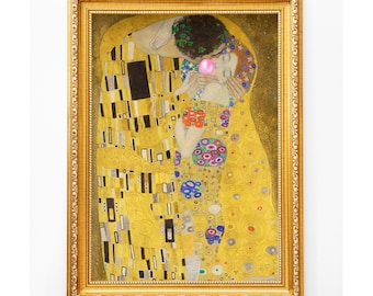 The Kiss Gustav Klimt Altered Art Print, Pink Bubble Gum (Digital Download), Romantic wall art